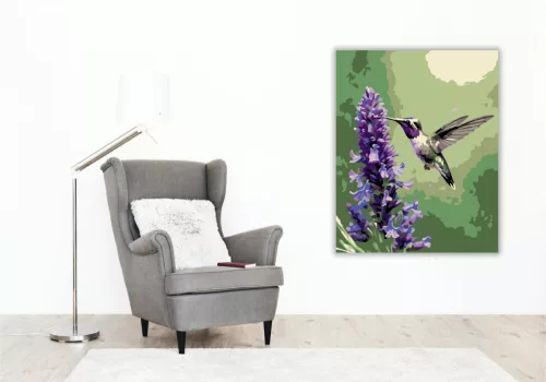 Kolibri a Levendulánál - számfestő készlet - Számfestő.hu - 60×70cm - keret nélkül