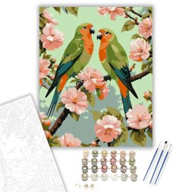 Szerelmes Madárpár Virágzó Ágon - számfestő készlet - Számfestő.hu - 40×50cm - keret nélkül