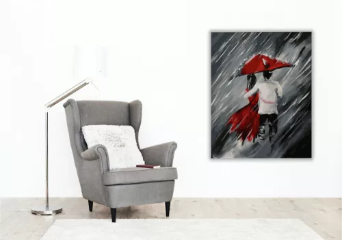 Romantikus pár az esőben - számfestő készlet - Számfestő.hu - 40×50cm - keret nélkül
