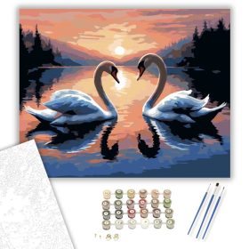 Hattyúk Naplementében - számfestő készlet - Számfestő.hu - 40×50cm - keret nélkül