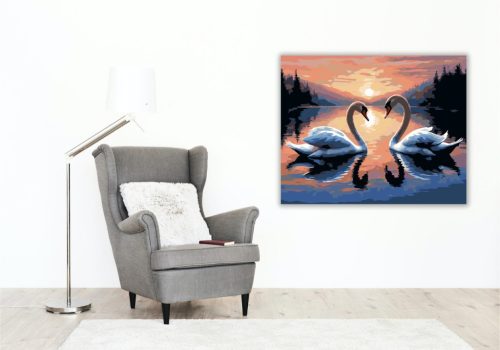 Hattyúk Naplementében - számfestő készlet - Számfestő.hu - 80×100cm - keret nélkül