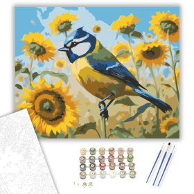 Kék Cinege a Napraforgók Között - számfestő készlet - Számfestő.hu - 40×50cm - keret nélkül