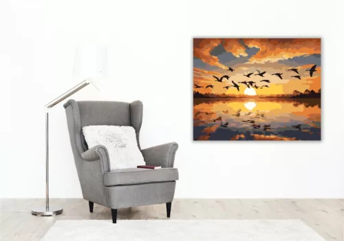 Vándorló Lúdraj Naplementében - számfestő készlet - Számfestő.hu - 50×60cm - keret nélkül
