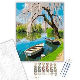 Tavaszi Folyópart Cseresznyefával - számfestő készlet - Számfestő.hu - 40×50cm - keret nélkül