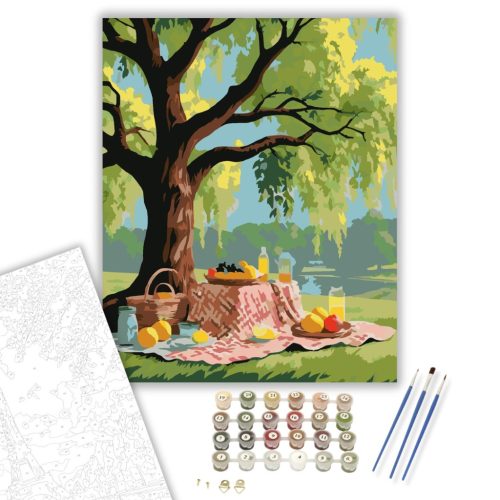 Tavaszi Piknik a Fűzfa Alatt - számfestő készlet - Számfestő.hu - 40×50cm - keretre feszítve