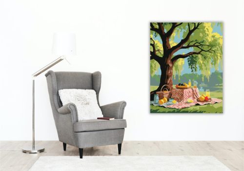 Tavaszi Piknik a Fűzfa Alatt - számfestő készlet - Számfestő.hu - 40×50cm - keretre feszítve