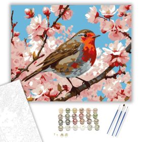 Vörösbegy a Virágzó Cseresznyefán - számfestő készlet - Számfestő.hu - 40×50cm - keret nélkül