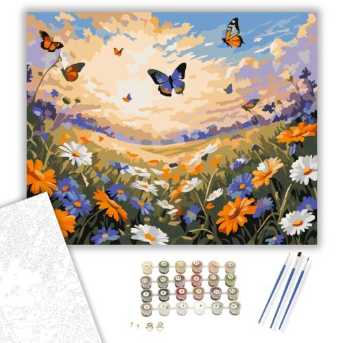 Pillangós Tavaszi Mező - számfestő készlet - Számfestő.hu - 40×50cm - keretre feszítve