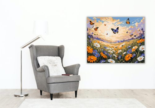 Pillangós Tavaszi Mező - számfestő készlet - Számfestő.hu - 40×50cm - keretre feszítve