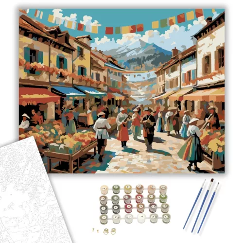 Tavaszi Fesztivál a Városi Térben - számfestő készlet - Számfestő.hu - 50×60cm - keretre feszítve