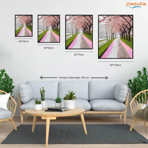 Cseresznyevirágok Tavaszi Sétaút - számfestő készlet - Számfestő.hu - 60×70cm - Keret nélkül