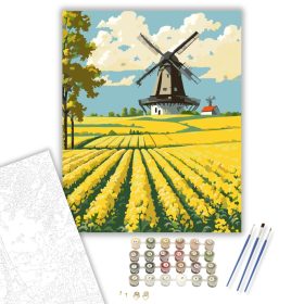 Tavaszi Repceföld és Szélmalom - számfestő készlet - Számfestő.hu - 40×50cm - keret nélkül