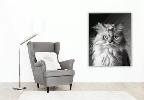 Cica egér barátság - számfestő készlet - Számfestő.hu - 80×100cm - keret nélkül