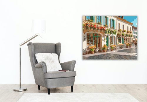 Virágos Tavaszi Városi Tér - számfestő készlet - Számfestő.hu - 60×70cm - keret nélkül