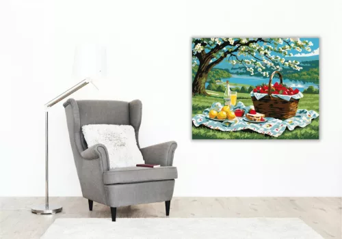 Tavaszi Piknik a Cseresznyefa Alatt - számfestő készlet - Számfestő.hu - 50×60cm - keretre feszítve