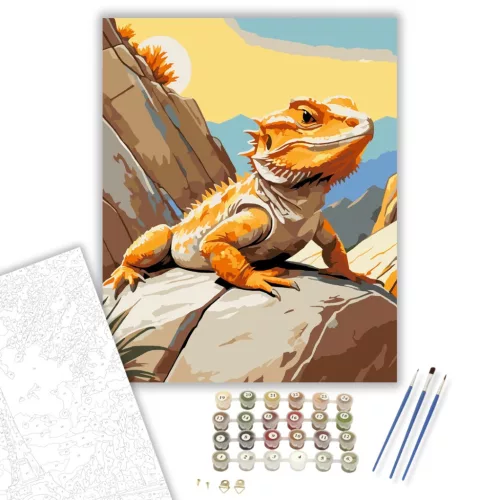 Mosolygó Szakállas Agáma Sziklán - számfestő készlet - Számfestő.hu - 50×60cm - keret nélkül