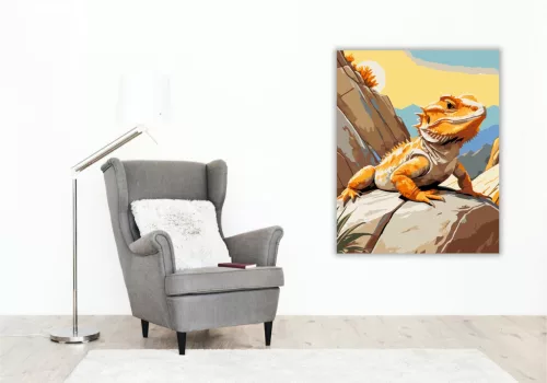 Mosolygó Szakállas Agáma Sziklán - számfestő készlet - Számfestő.hu - 60×70cm - keretre feszítve