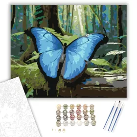Kék Morpho Pillangó Erdőben - számfestő készlet - Számfestő.hu - 40×50cm - keret nélkül