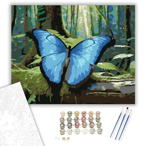 Kék Morpho Pillangó Erdőben - számfestő készlet - Számfestő.hu - 40×50cm - keret nélkül