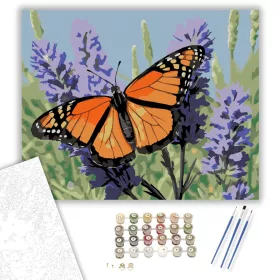 Monarch Pillangó Levendulán - számfestő készlet - Számfestő.hu - 40×50cm - keret nélkül