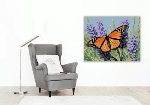 Monarch Pillangó Levendulán - számfestő készlet - Számfestő.hu - 50×60cm - keretre feszítve