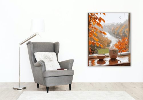 Őszi Ablakpárkány Teával - számfestő készlet - Számfestő.hu - 50×60cm - keret nélkül