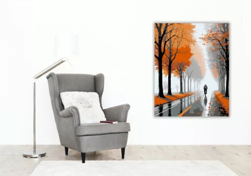 Őszi Ködfátyolos Út Biciklissel - számfestő készlet - Számfestő.hu - 40×50cm - keretre feszítve
