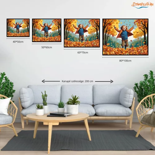 Gyermek és Őszi Falevelek - számfestő készlet - Számfestő.hu - 80×100cm - Keret nélkül
