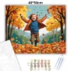 Gyermek és Őszi Falevelek - számfestő készlet - Számfestő.hu - 40×50cm - Keretre feszítve
