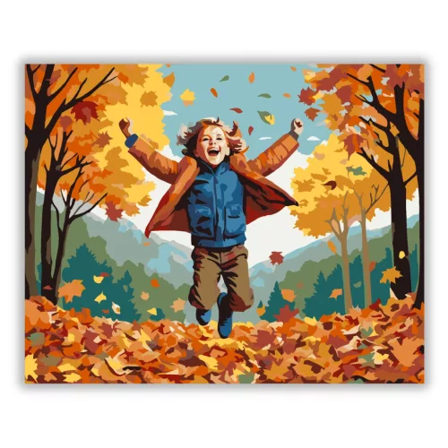 Gyermek és Őszi Falevelek - számfestő készlet - Számfestő.hu - 40×50cm - Keret nélkül
