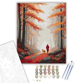 Őszi Erdő Séta Kutyával - számfestő készlet - Számfestő.hu - 40×50cm - keret nélkül