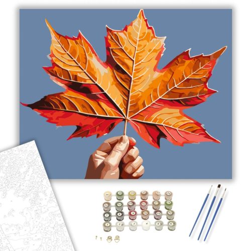 Őszi Juharlevél Gyermek Kézben - számfestő készlet - Számfestő.hu - 60×70cm - keretre feszítve