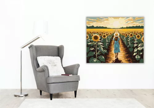 Napraforgómező Nyári Sétával - számfestő készlet - Számfestő.hu - 80×100cm - keret nélkül