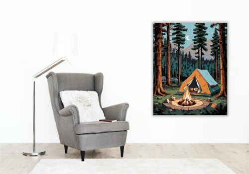 Éjszakai Táborozás Fenyvesben - számfestő készlet - Számfestő.hu - 50×60cm - keretre feszítve