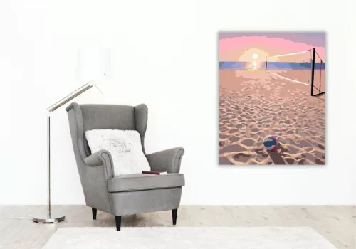 Napfelkeltés Tengerparti Röplabdapálya - számfestő készlet - Számfestő.hu - 40×50cm - keret nélkül