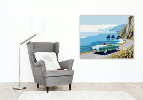 Tengerparti Út Kabrióval - számfestő készlet - Számfestő.hu - 60×70cm - keret nélkül