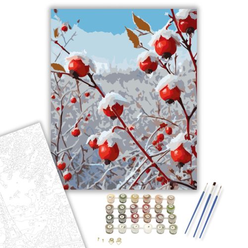 Havas Csipkebogyó Ágak - számfestő készlet - Számfestő.hu - 50×60cm - keretre feszítve