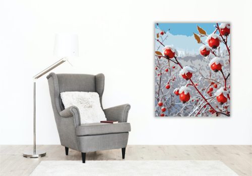 Havas Csipkebogyó Ágak - számfestő készlet - Számfestő.hu - 60×70cm - keretre feszítve