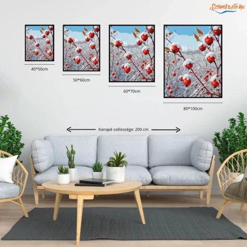 Havas Csipkebogyó Ágak - számfestő készlet - Számfestő.hu - 40×50cm - Keret nélkül