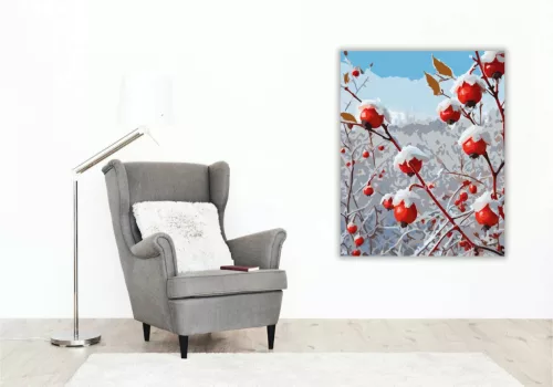 Havas Csipkebogyó Ágak - számfestő készlet - Számfestő.hu - 40×50cm - Keret nélkül