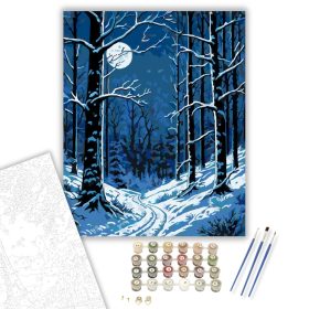 Holdfényes Havas Erdő - számfestő készlet - Számfestő.hu - 40×50cm - keret nélkül