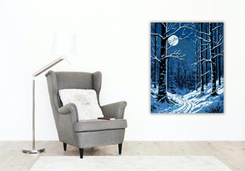 Holdfényes Havas Erdő - számfestő készlet - Számfestő.hu - 50×60cm - keret nélkül