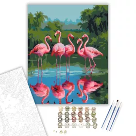Rózsaszín Flamingók a Sekély Lagúnában - számfestő készlet - Számfestő.hu - 40×50cm - keret nélkül