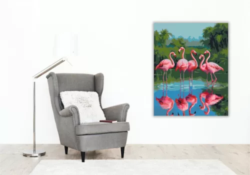 Rózsaszín Flamingók a Sekély Lagúnában - számfestő készlet - Számfestő.hu - 40×50cm - keret nélkül