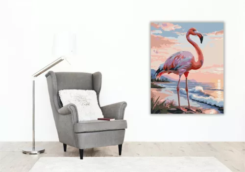 Magányos Flamingó a Naplementében - számfestő készlet - Számfestő.hu - 40×50cm - keret nélkül