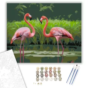Flamingó Pár a Zöldellő Mocsárban - számfestő készlet - Számfestő.hu - 40×50cm - keret nélkül
