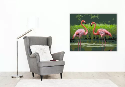 Flamingó Pár a Zöldellő Mocsárban - számfestő készlet - Számfestő.hu - 40×50cm - keretre feszítve