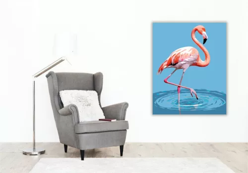 Kecses Flamingó a Sekély Vízben - számfestő készlet - Számfestő.hu - 80×100cm - keret nélkül