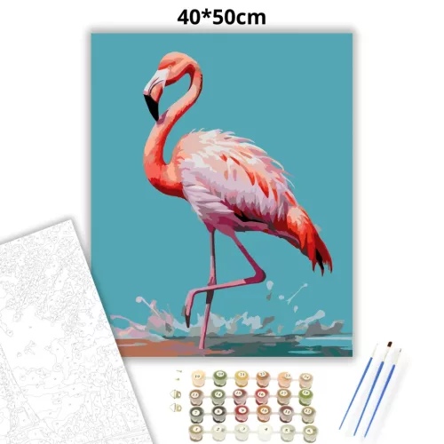 Elegáns Flamingó a Sekély Vízben - számfestő készlet - Számfestő.hu - 40×50cm - Keret nélkül
