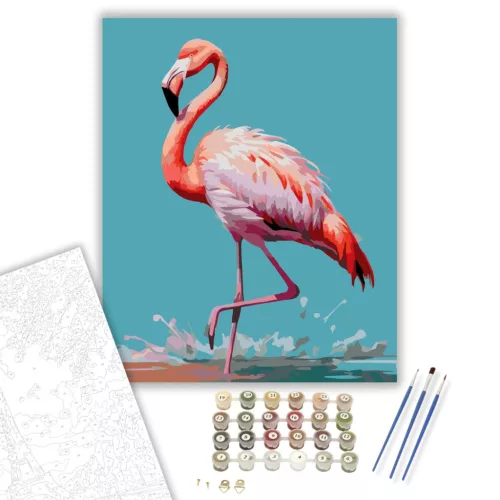 Elegáns Flamingó a Sekély Vízben - számfestő készlet - Számfestő.hu - 50×60cm - keretre feszítve